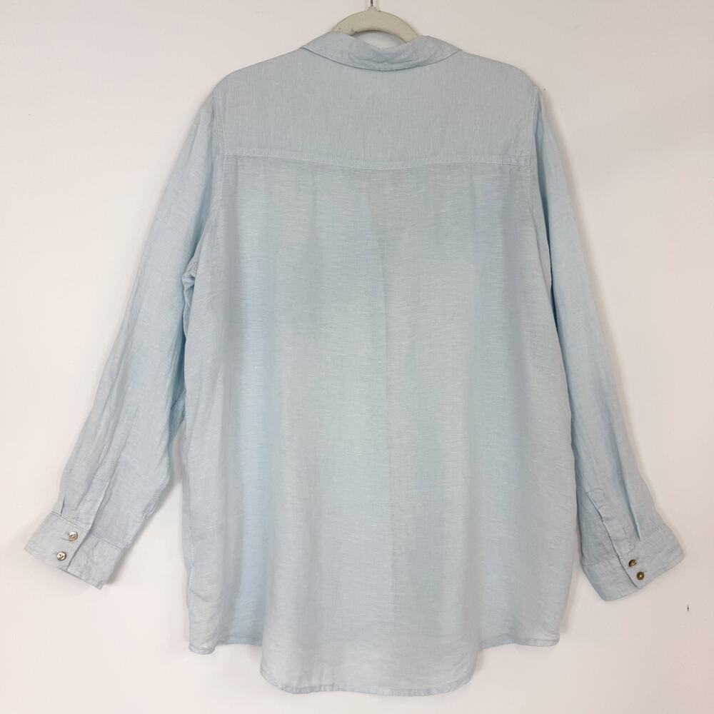 Sigrid Olsen 100% Linen Light Blue Button Down Long Sleeve Top Women's XL - Picture 4 of 12